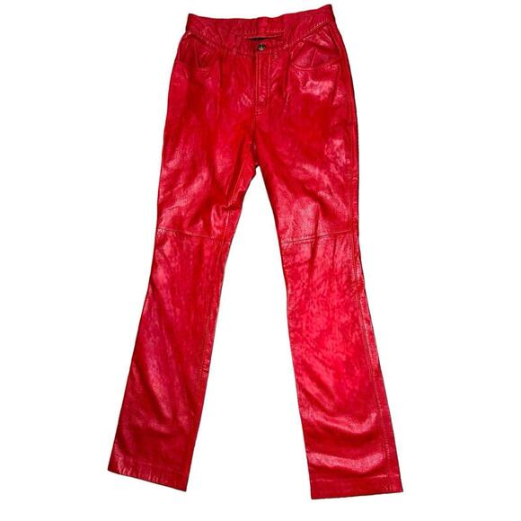 Vintage Ralph Lauren Red Leather 5 Pocket Straight Leg Mid Rise Jeans Sz 2 - Picture 7 of 7
